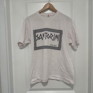 Santorini Greece Graphic Tee White Size Medium Cotton Short Sleeve Shirt